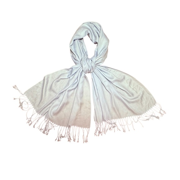 pashmina Accessories - Pashmina Light Blue/Grey Scarf/Shawl Wrap w/ Fringe Ends MSRP $128